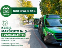 Nuo spalio 12 d. keisis maršruto Nr. 5 tvarkaraštis